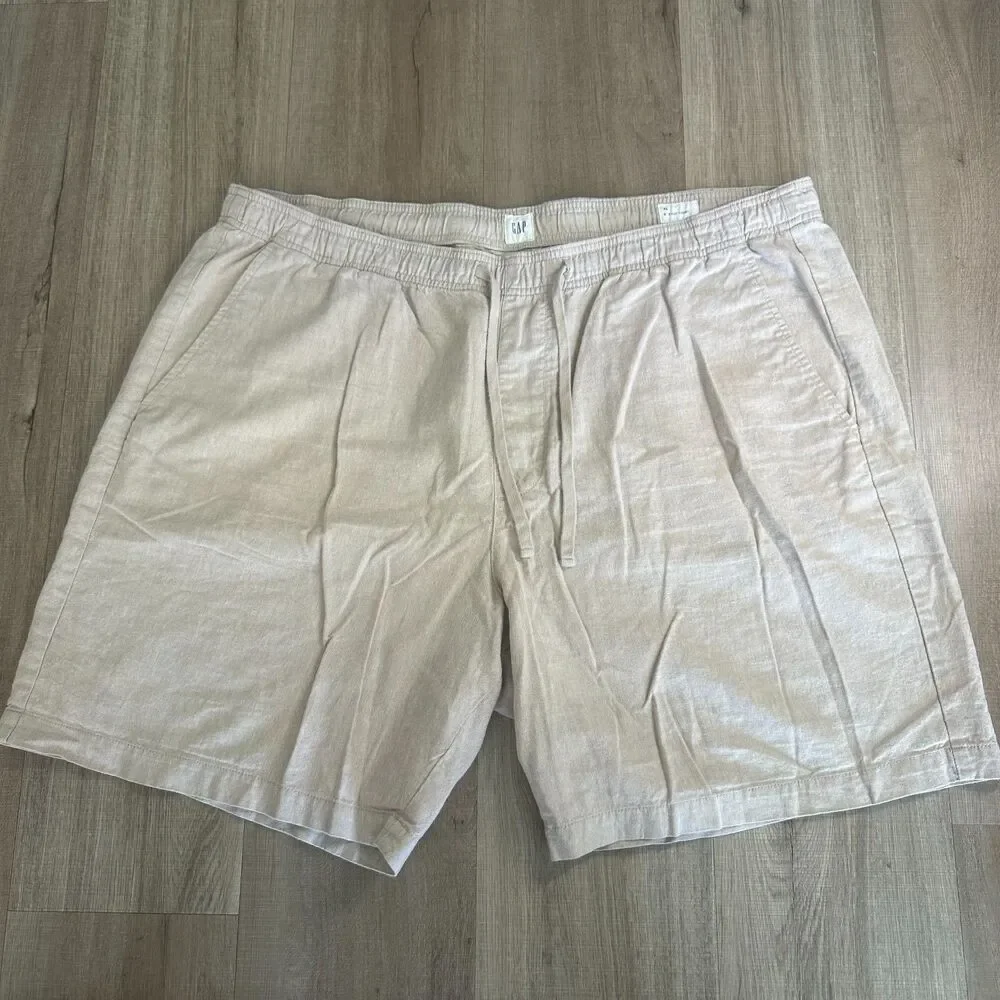 Gap Mens Pull-on Linen Cotton Beige Casual Drawstring Shorts XL 8